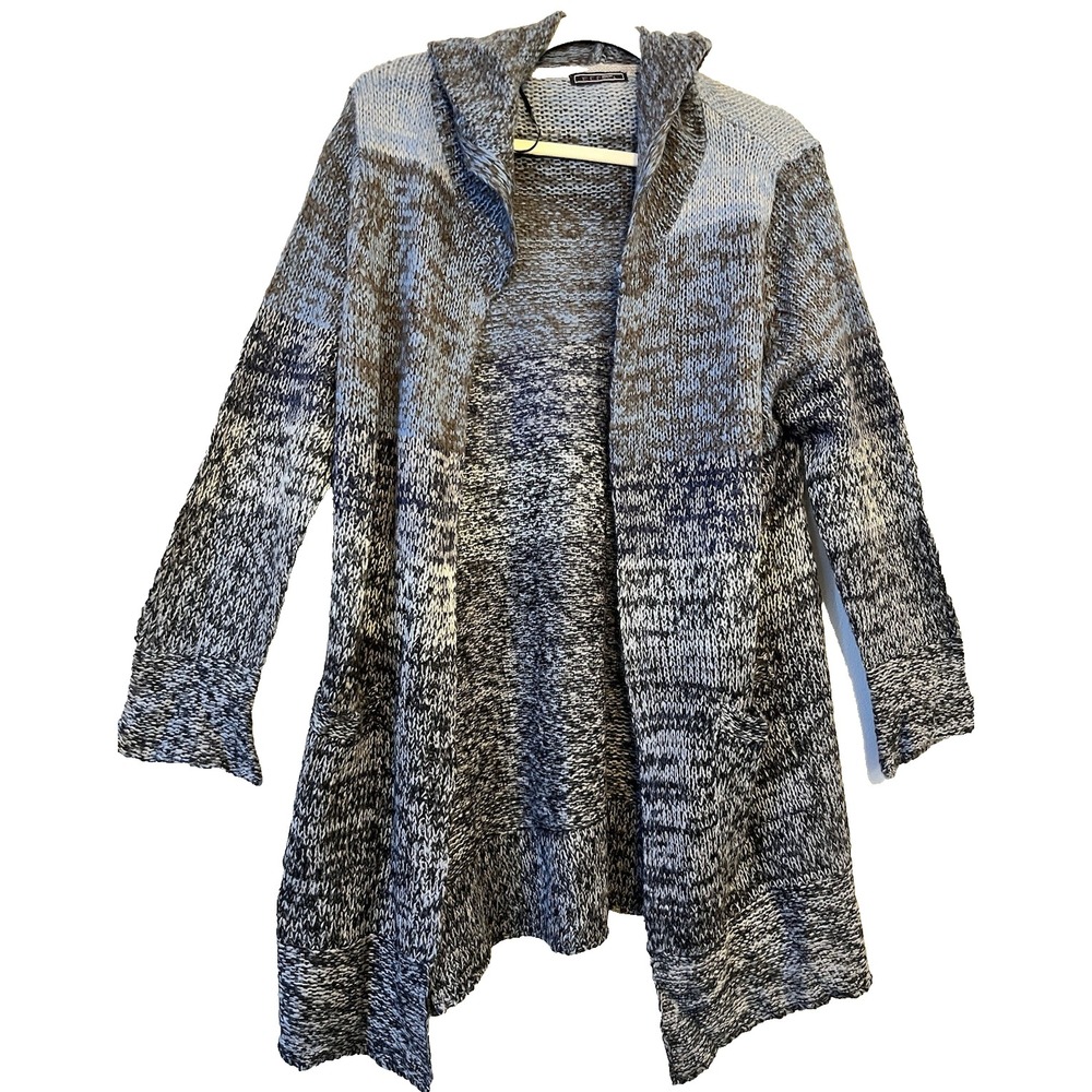 Hooded Cardigan Sweater Womens Size 1X Effeci Womens Blue Ombre Knit Long Sleeve
